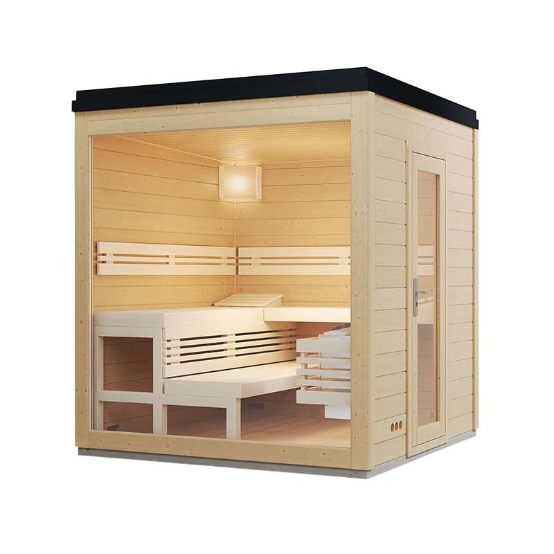 Moderne Holzsauna mit Glasfront