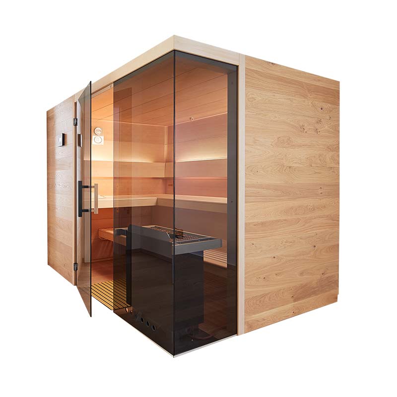 Moderne Holzsauna mit Glastür