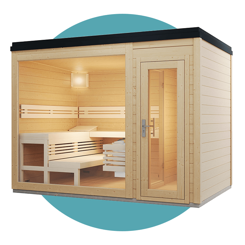 Moderne Holzsauna mit Glastür