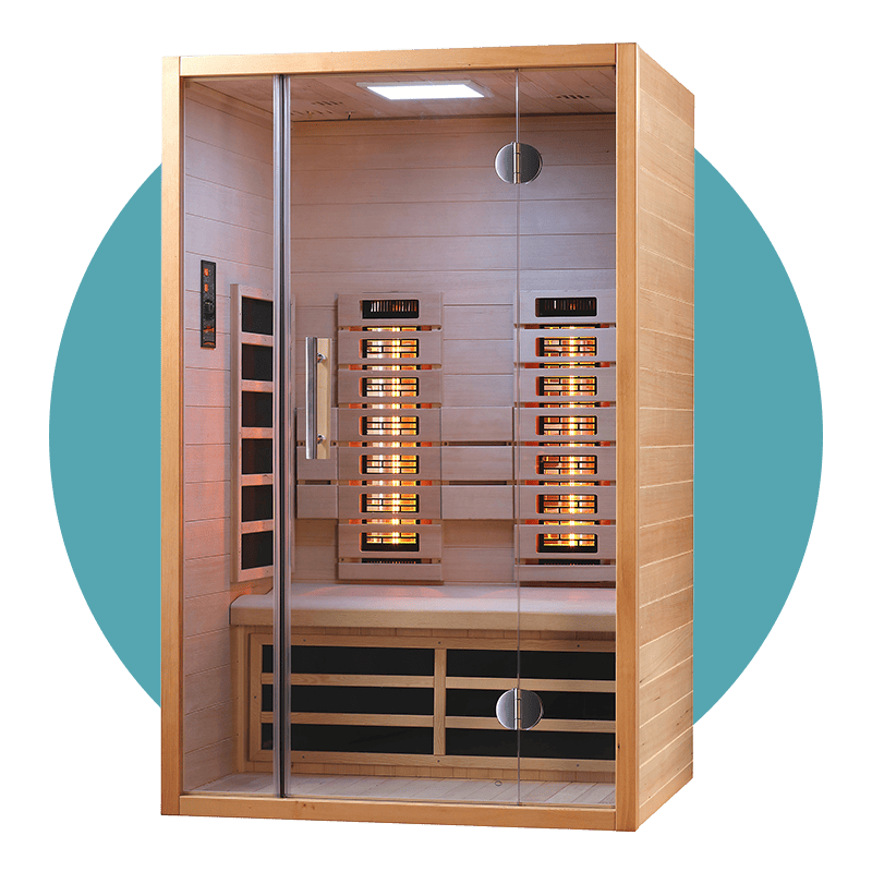 Infrarotsauna mit Holzverkleidung und Glastür