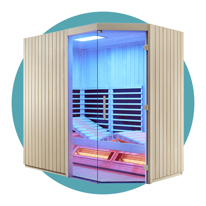 Infrarotsauna mit Glasfront und Lichteffekten