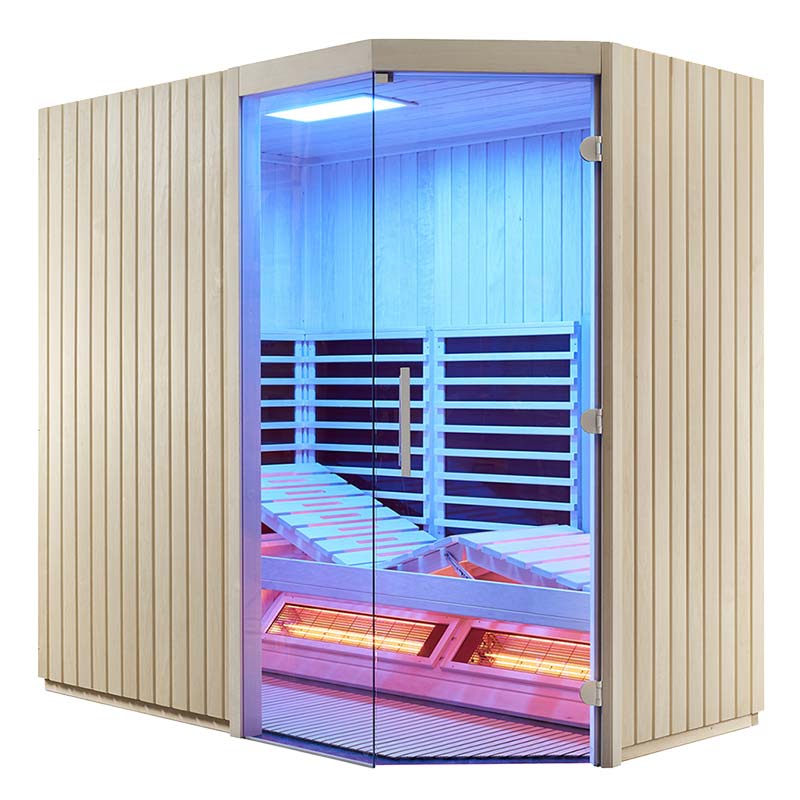 Moderne Infrarotkabine mit blauer Beleuchtung.